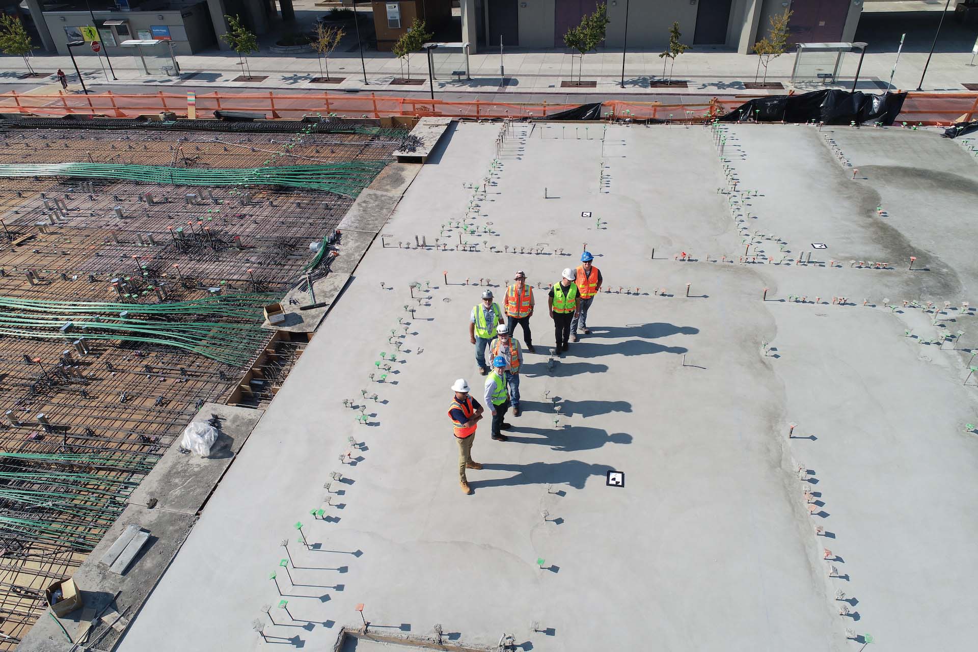 Overhead shot of construction crew at site