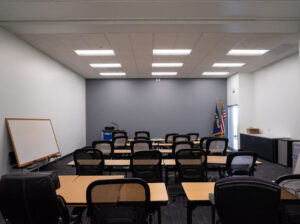 High tech building construction interior office space lecture room