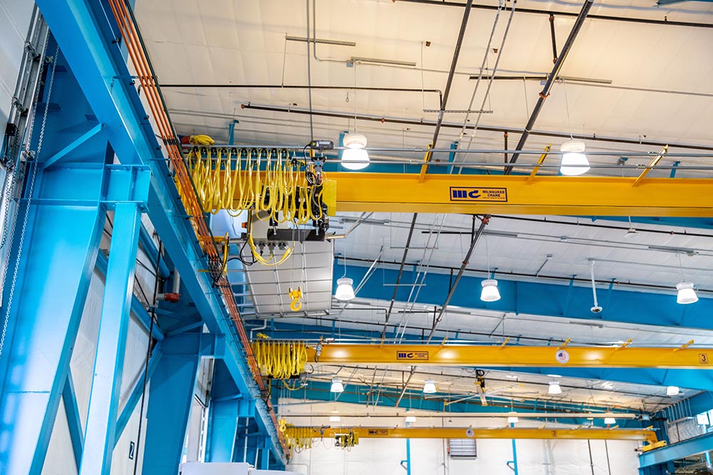 Heavy machinery installed on ceiling of building